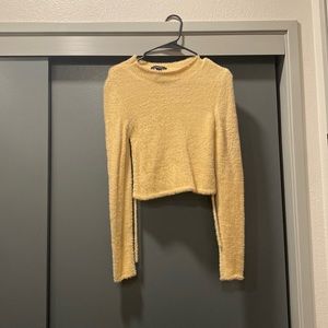 brown cropped open back sweater